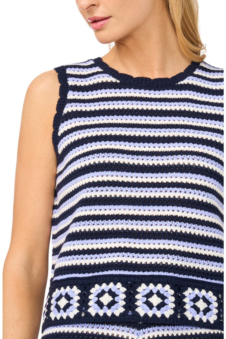 Stripe Crochet Scallop Neck Top, Alternate, color, CLASSIC NAVY
