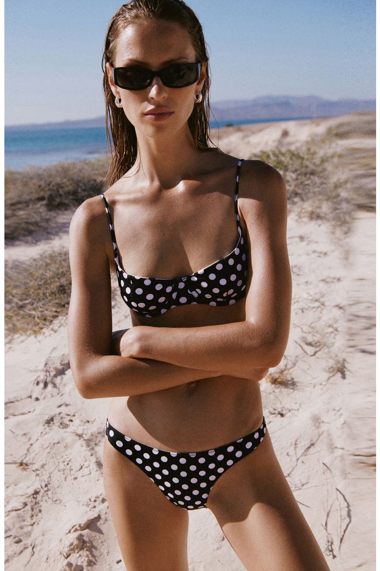 Polka Dot Reversible Underwire Bikini Top, Alternate, color, BLACK