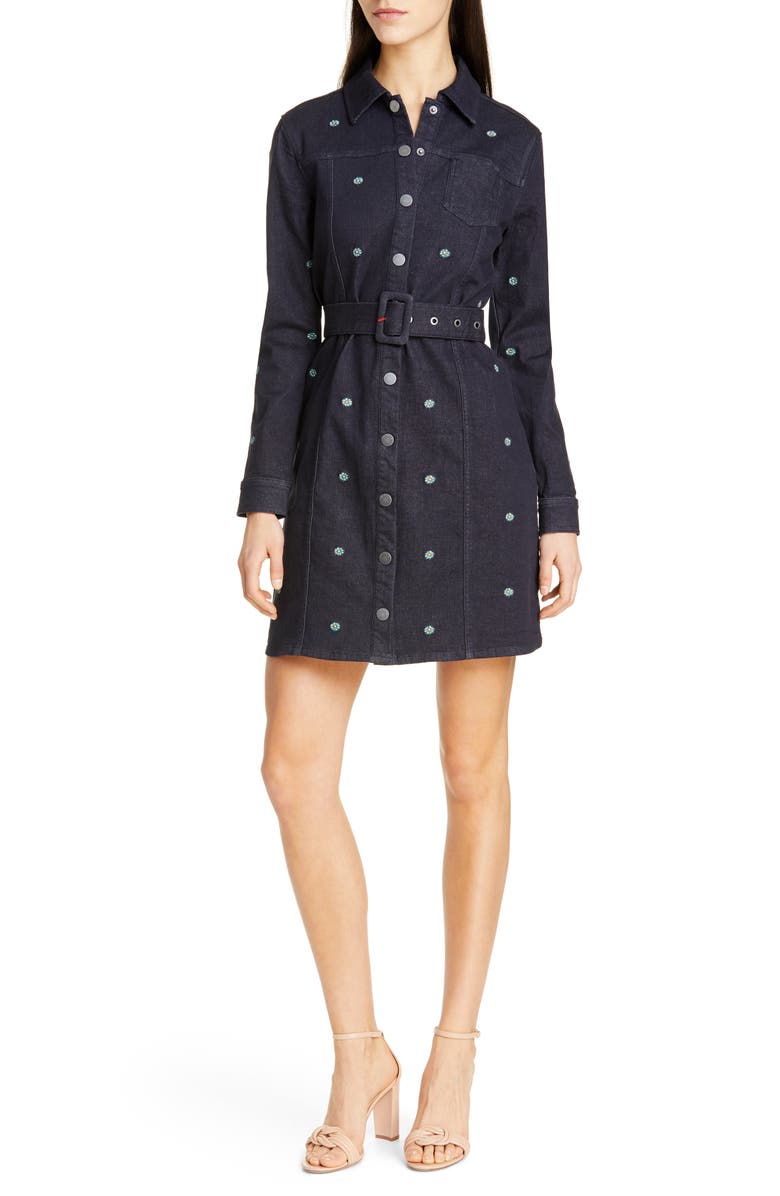 Ted Baker London Colour by Numbers Rosarie Embroidered Denim Shirtdress, Main, color, 