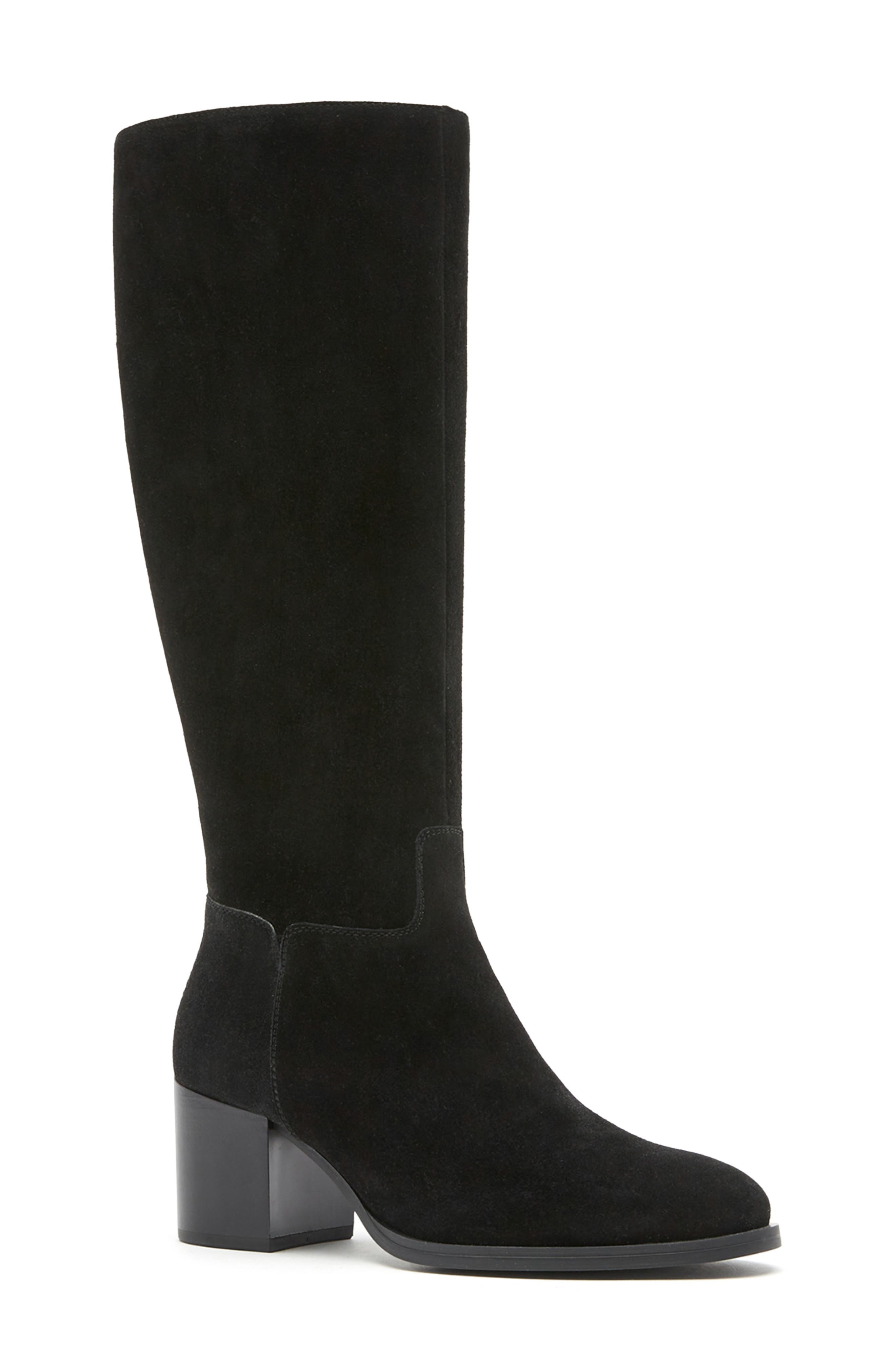 Wander Waterproof Knee High Boot, Main, color, BLACK SUEDE