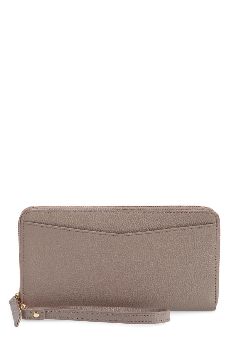 Zip Around Leather Continental Wallet, Main, color, GREY TAUPE