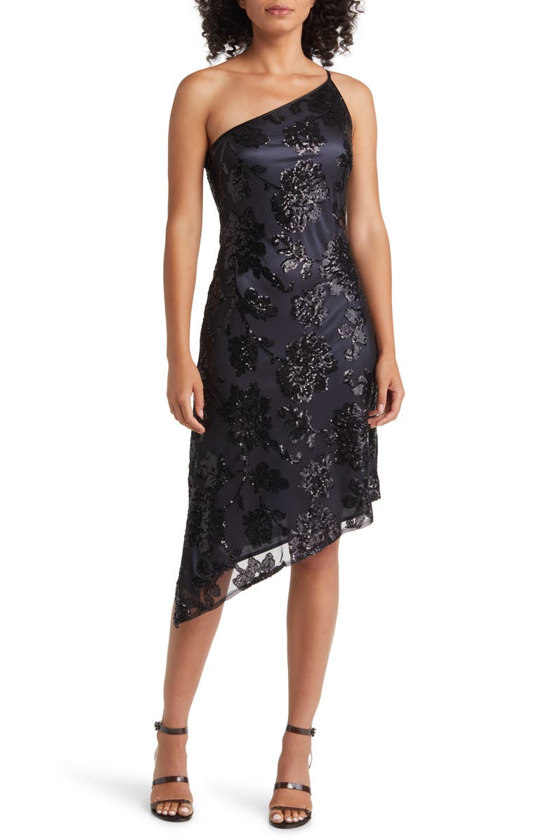 Alex & Eve One Shoulder Sequin Asymmetric Dress, Main, color, 