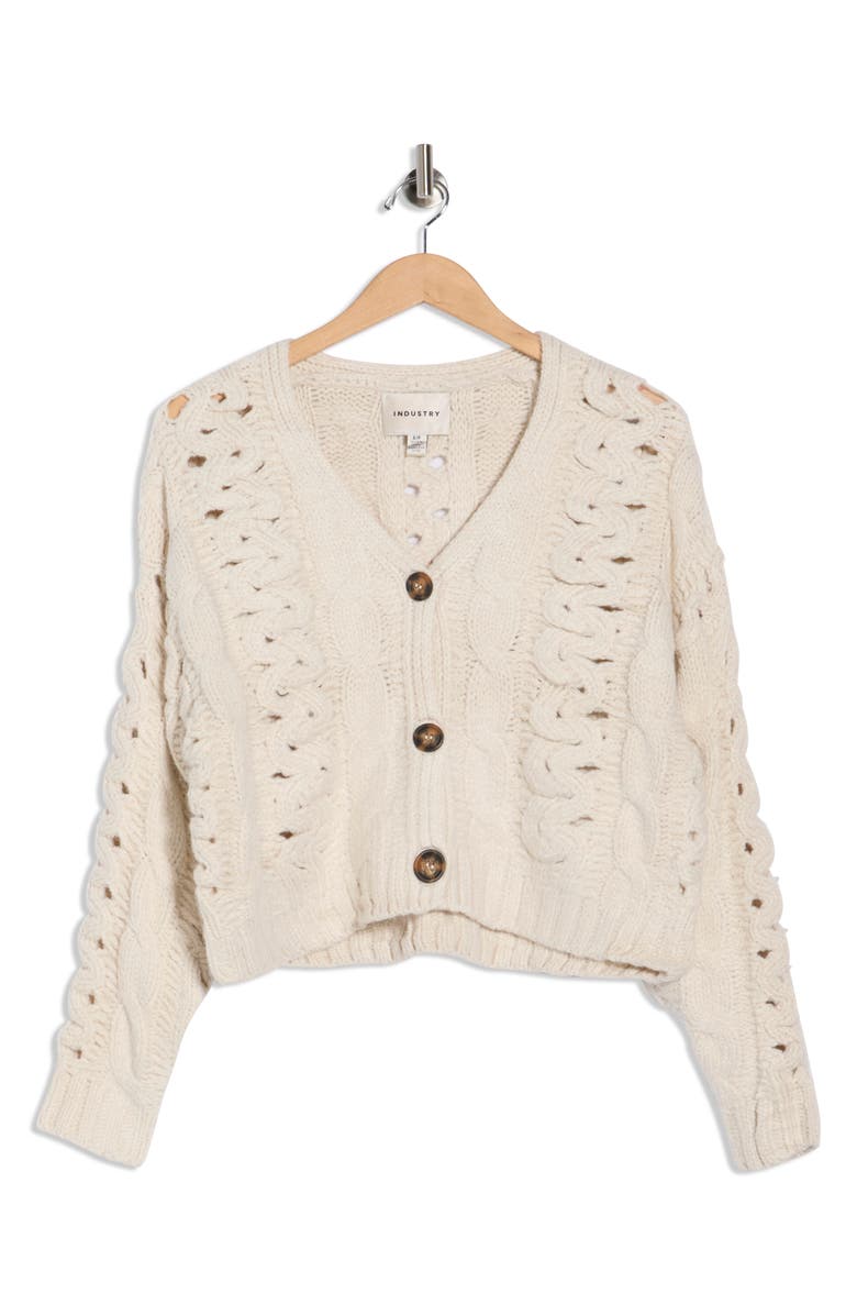 INDUSTRY REPUBLIC CLOTHING Cable Knit Cardigan, Alternate, color, Ivory