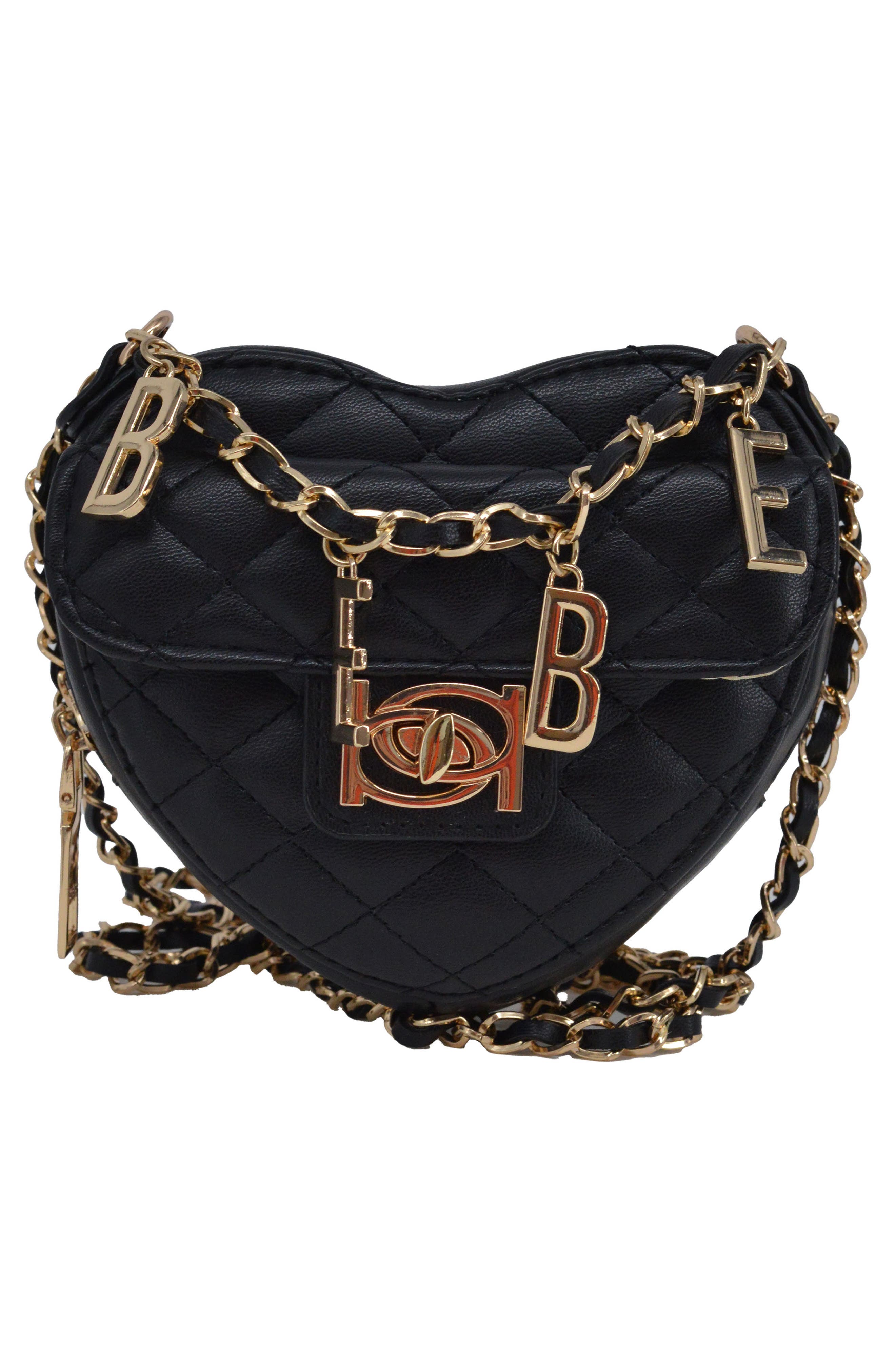 bebe Solana Quilted Heart Crossbody Bag, Alternate, color, Black