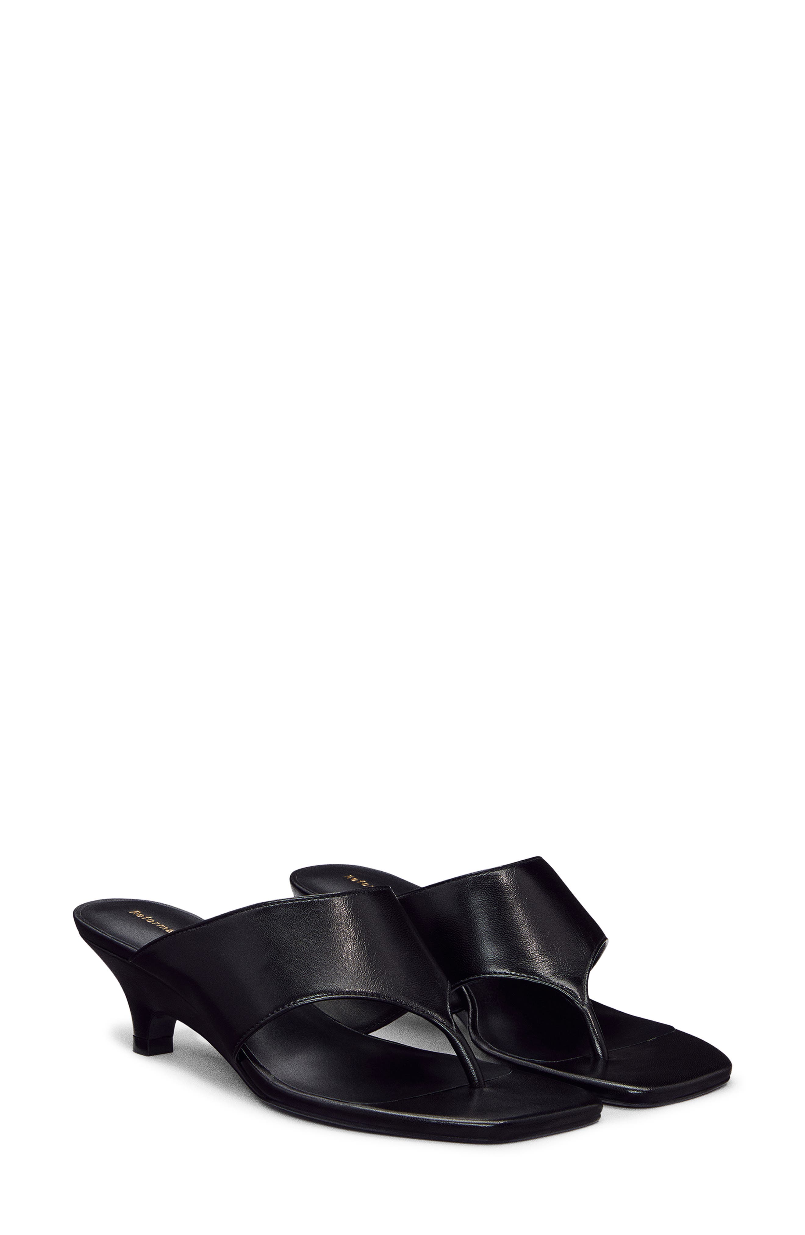 Reformation Sherlyn Wedge Thong Sandal, Main, color, Black Leather
