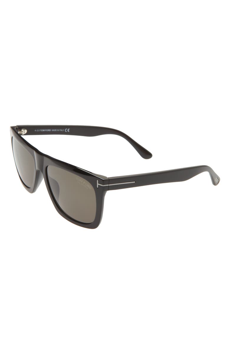 TOM FORD Morgan 57mm Flat Top Sunglasses, Alternate, color, Shiny Black / Smoke Polarized