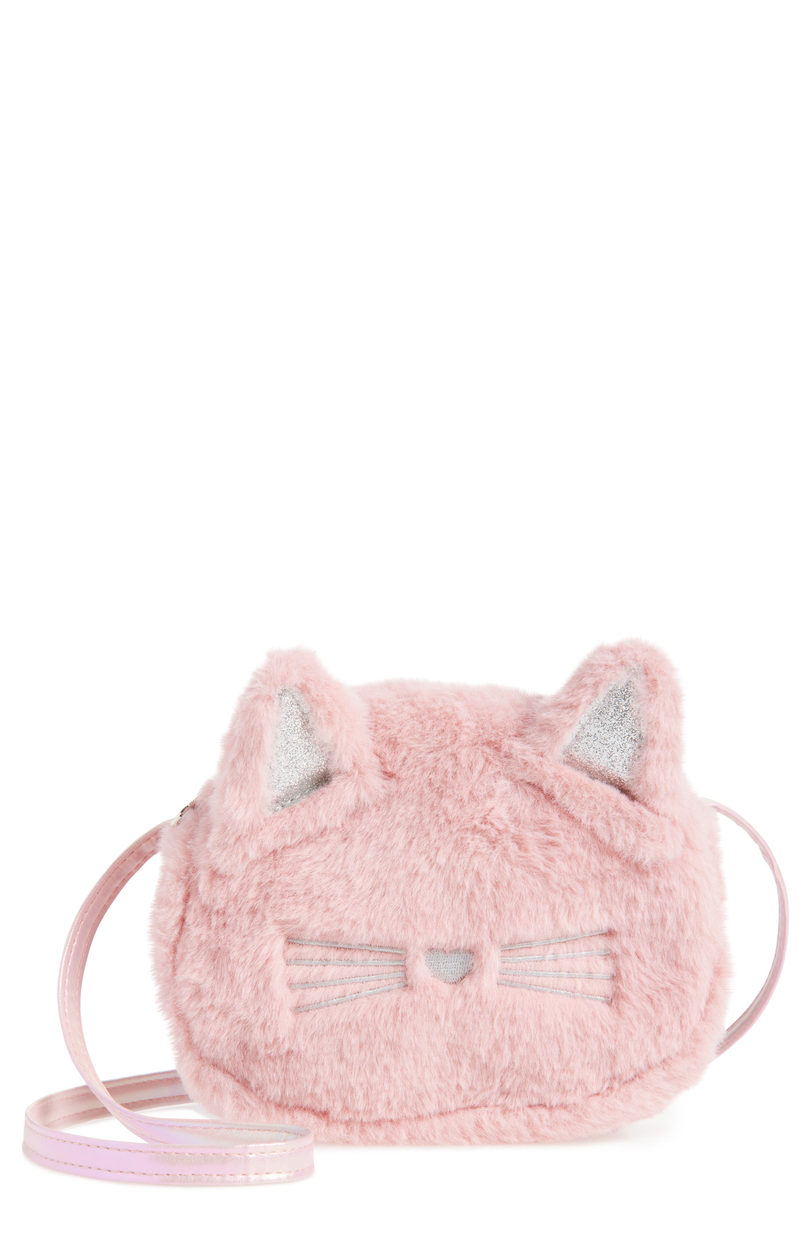 Capelli New York Kids' Kitty Faux Fur Crossbody Bag, Main, color, Pink Combo