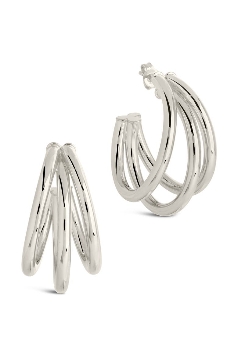 Three Row Hoop Earrings, Main, color, SILVER