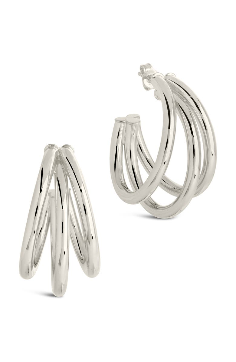Sterling Forever Three Row Hoop Earrings, Main, color, Silver