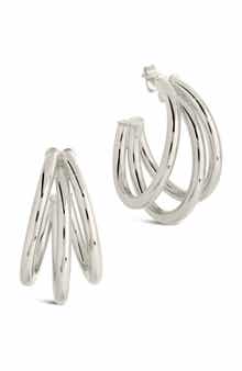 Sterling Forever Three Row Hoop Earrings