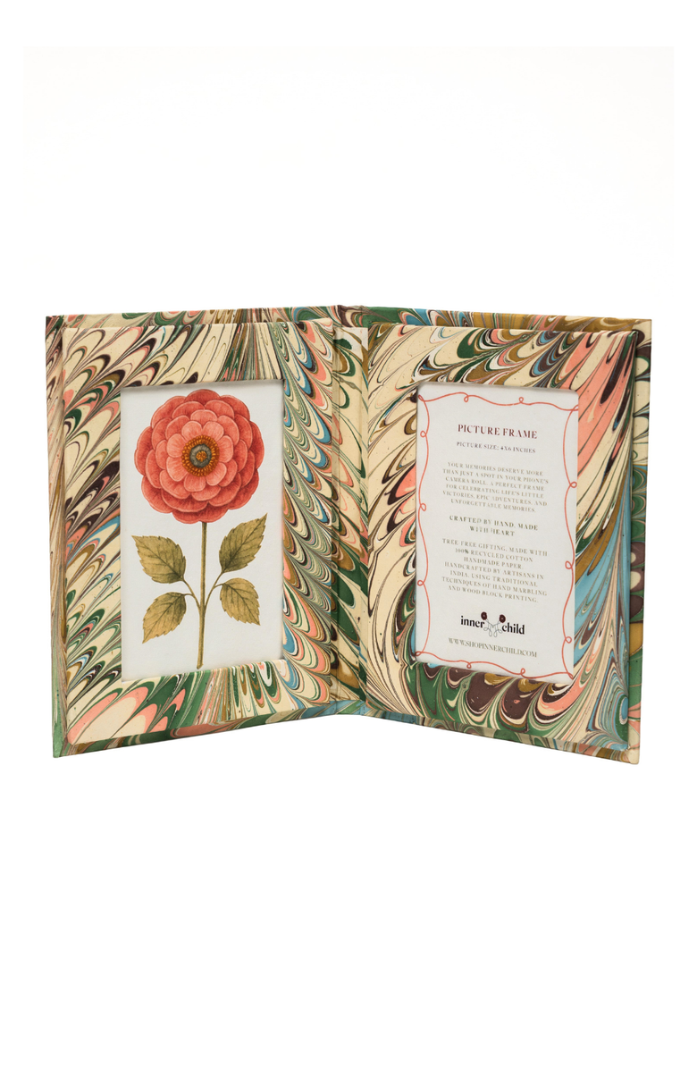 Inner Child Hand-Marbled Picture Frame Folding Book - 4x6, Main, color, Flatiron Feathers