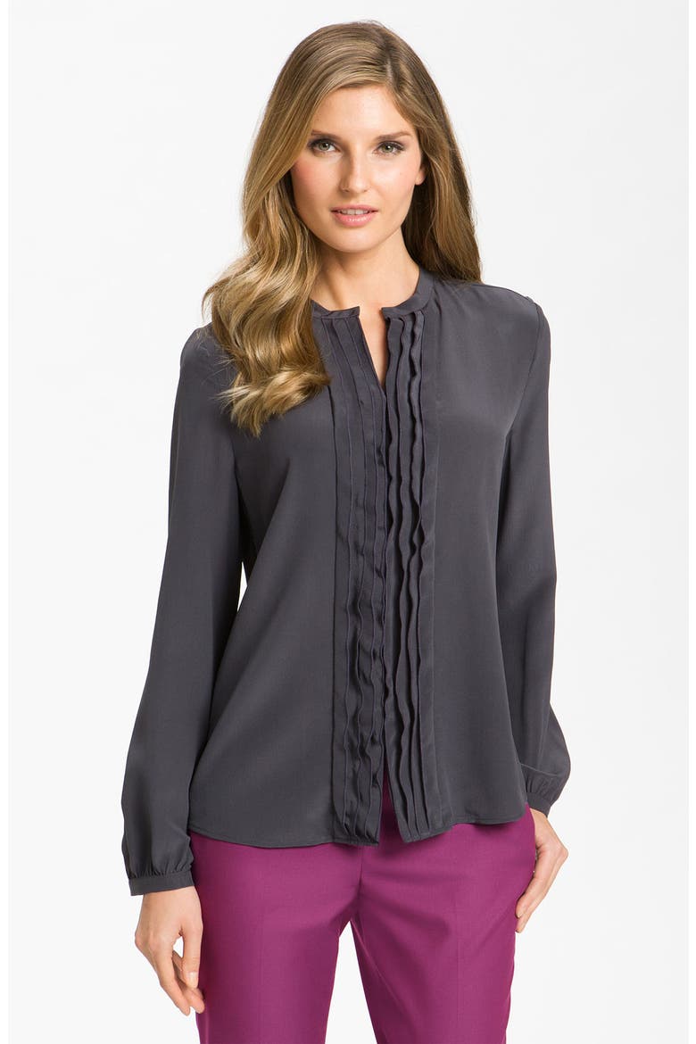 'Novita' Ruffle Silk Blouse, Main, color, GREY STONEHEDGE