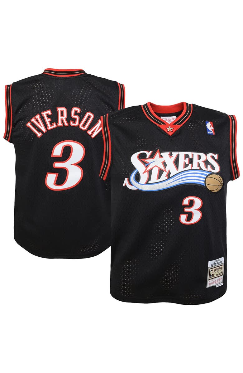 Mitchell & Ness Youth Mitchell & Ness Allen Iverson Black Philadelphia 76ers 2000-01 Swingman Road Jersey, Main, color, Black