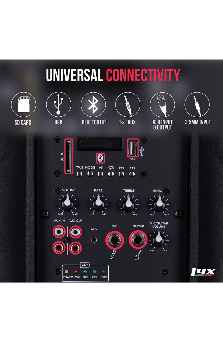 Lyxpro Rechargeable Battery PA Speaker System with Equalizer, SD Slot, and Bluetooth, Alternate, color, Black