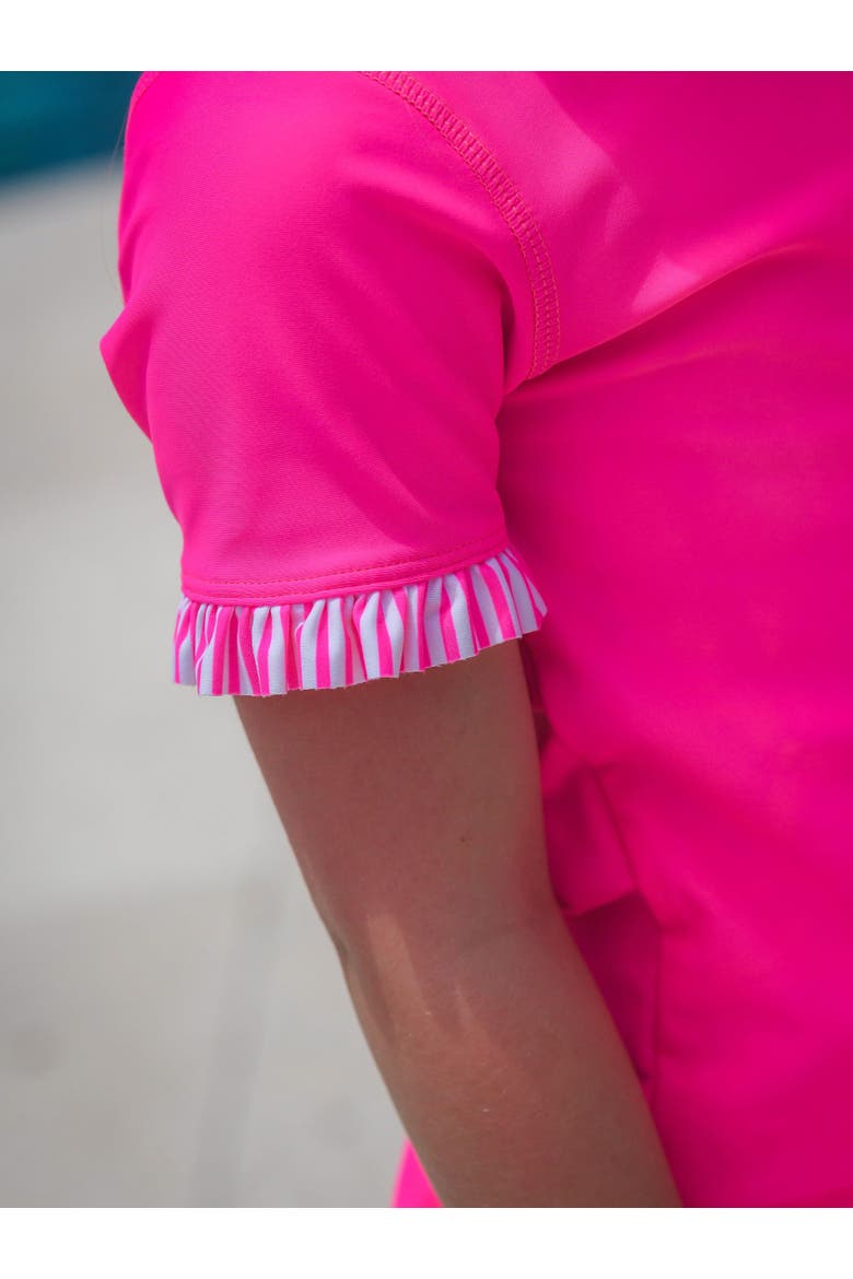 Girls Short Sleeve Ruffle UPF50+ Rash Guard Skirted 2-Piece, Alternate, color, Neon Magenta