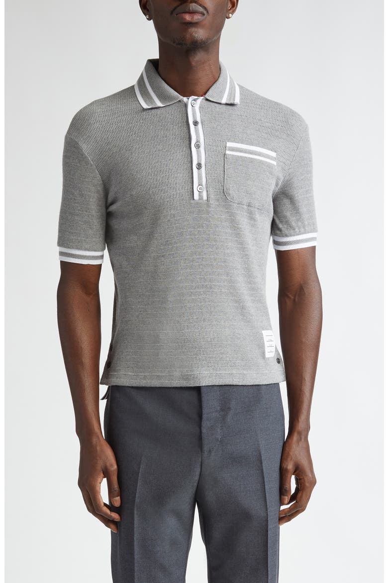 Open Stitch Cotton Polo, Main, color, LIGHT GREY