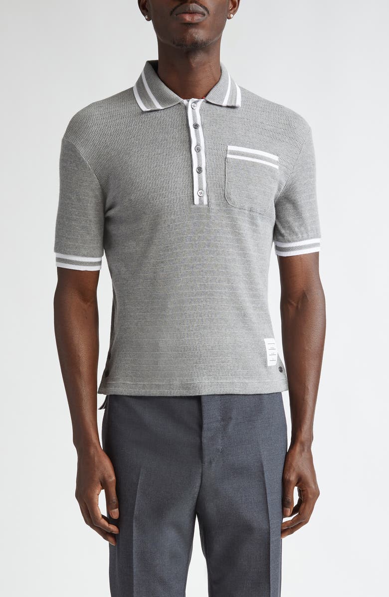 Thom Browne Open Stitch Cotton Polo, Main, color, 