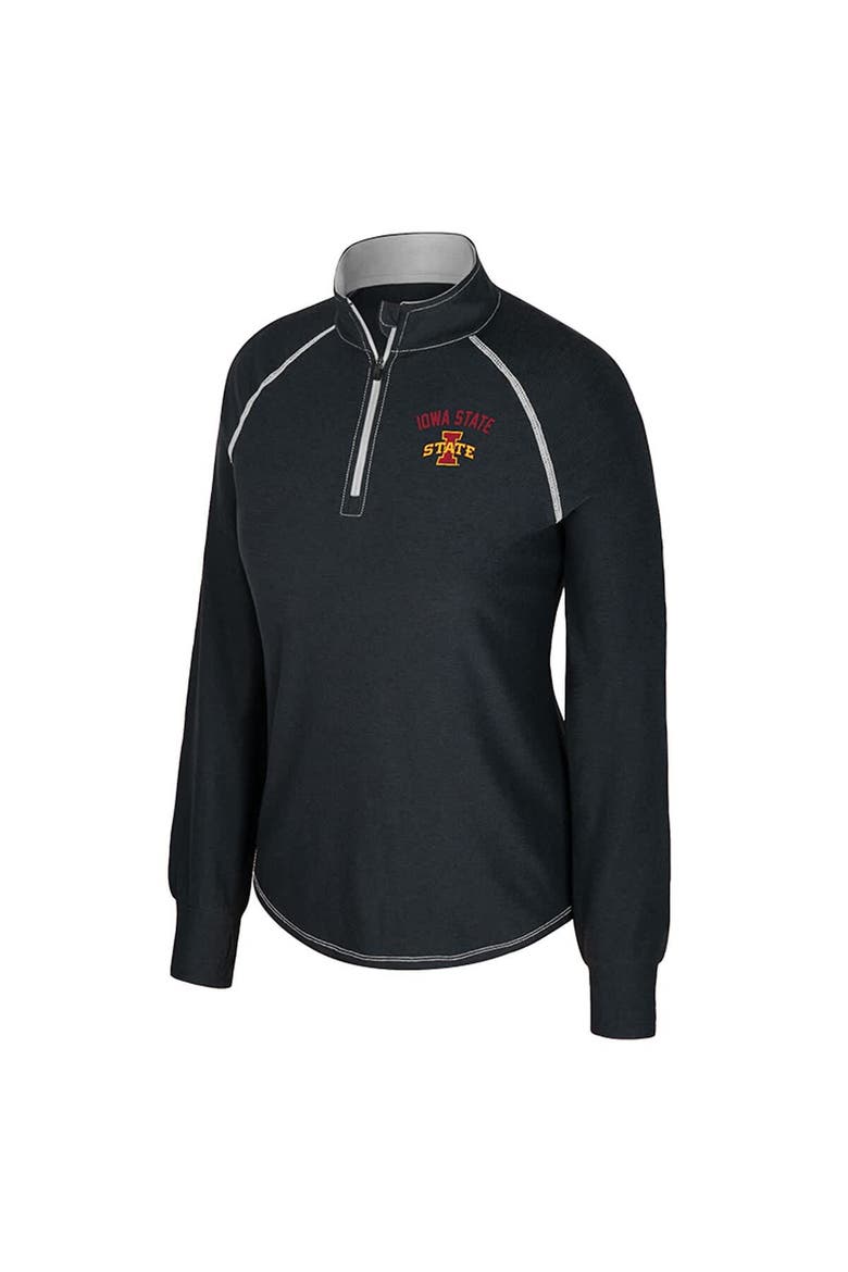 Women's Colosseum Black Iowa State Cyclones Bikram Raglan Quarter-Zip Top, Alternate, color, Black
