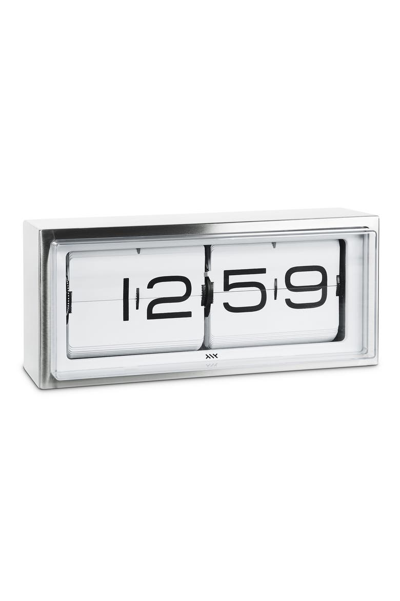 Brick Desk Clock, Alternate, color, STAINLESS STEEL/ WHITE