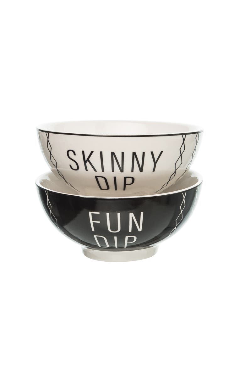 Fun Dip /Skinny Dip Bowls Set of 2 Ceramic Black, Main, color, Black