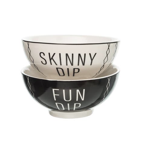 Fun Dip /Skinny Dip Bowls Set of 2 Ceramic Black