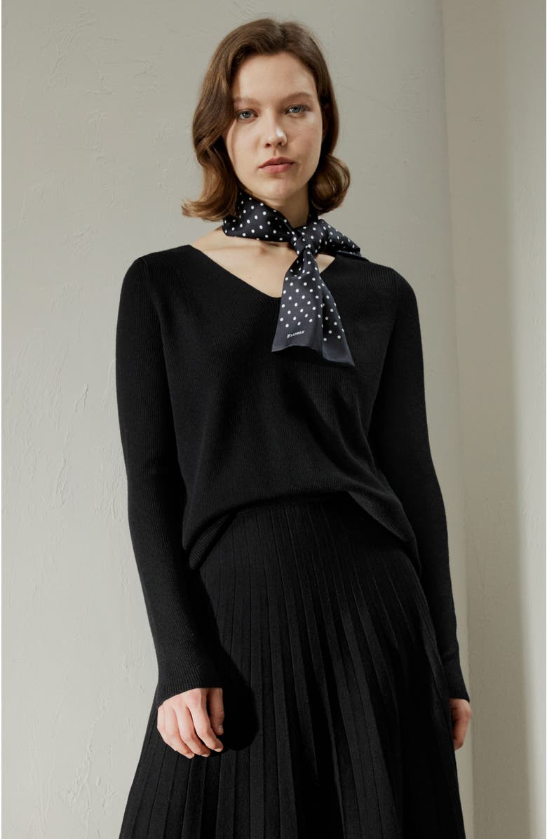 Lilysilk V-neck Ultra-fine Merino Wool Sweater, Alternate, color, Black