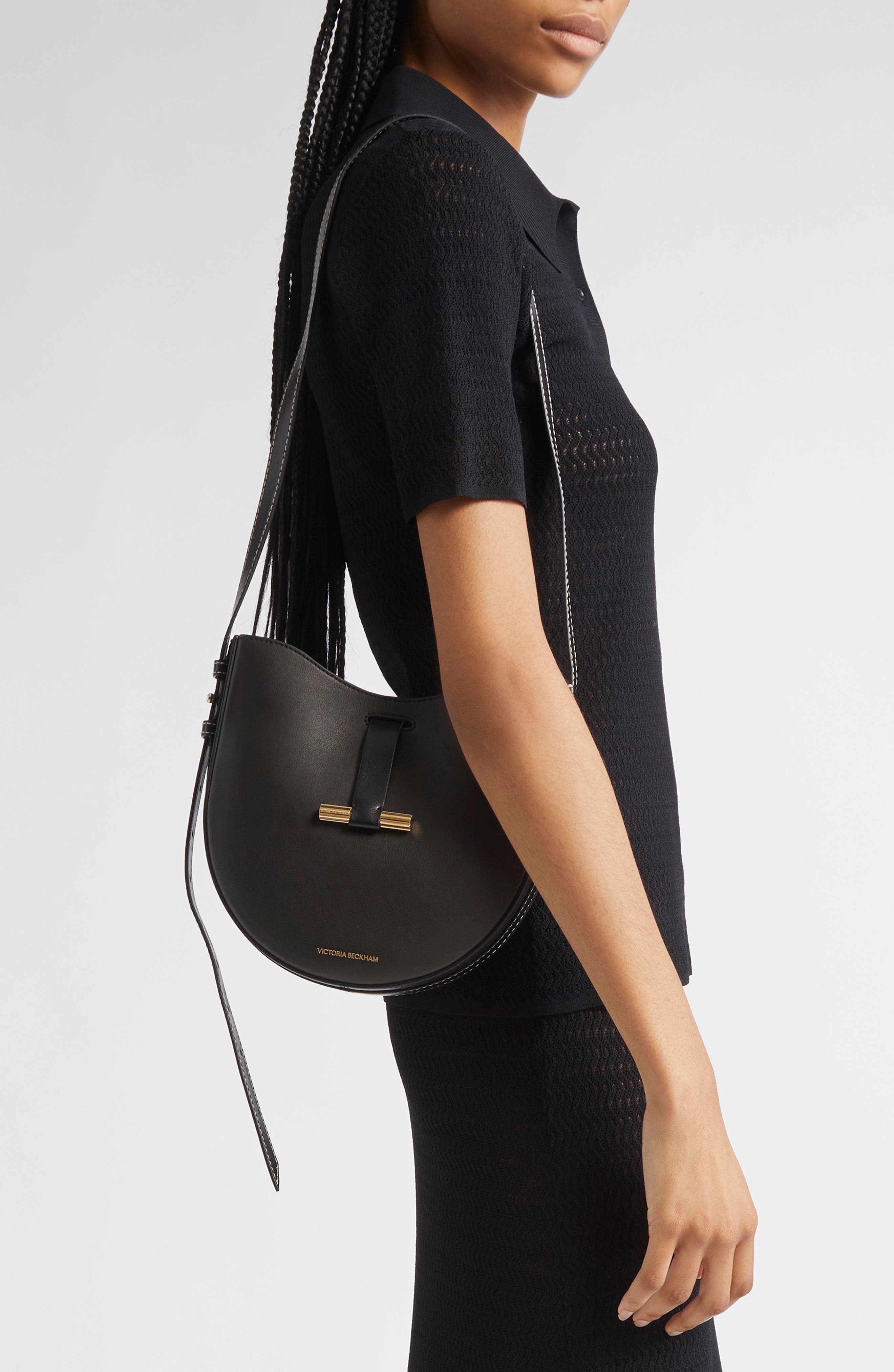 Victoria Beckham Dia Leather Crossbody, Alternate, color, Black