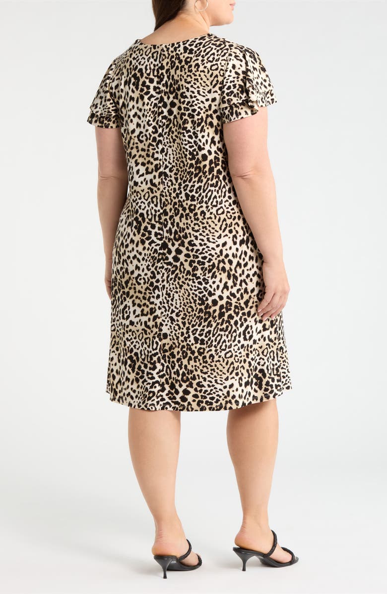 AK ANNE KLEIN Leopard Print V-Neck Swing Dress, Alternate, color, Anne Black Multi