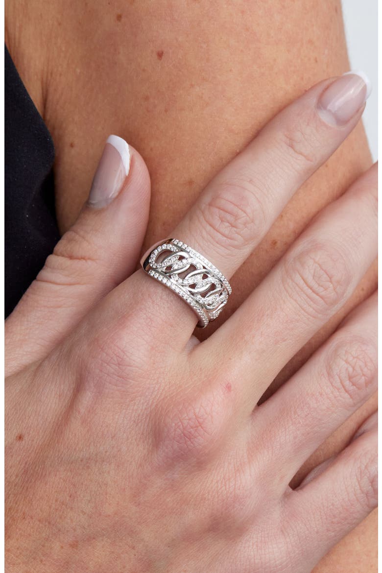 Sterling Silver Pavé Cubic Zirconia Link Band Ring, Alternate, color, WHITE