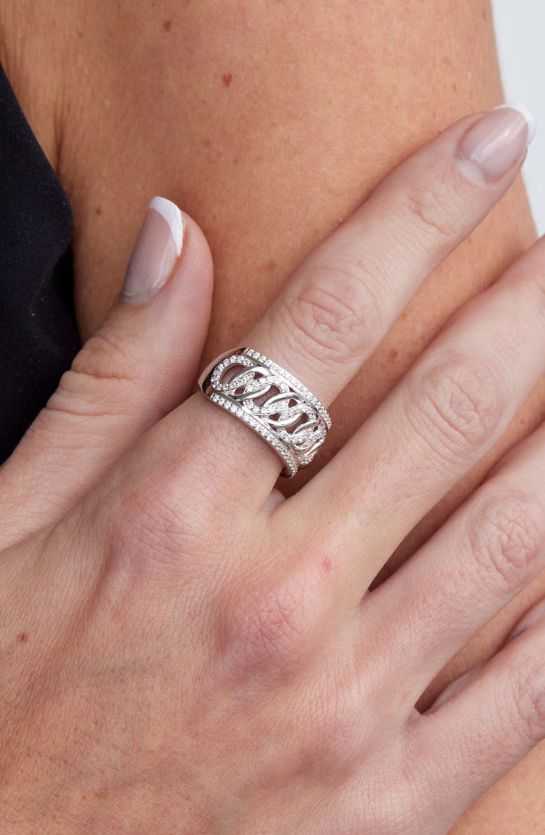 SAVVY CIE JEWELS Sterling Silver Pavé Cubic Zirconia Link Band Ring, Alternate, color, White