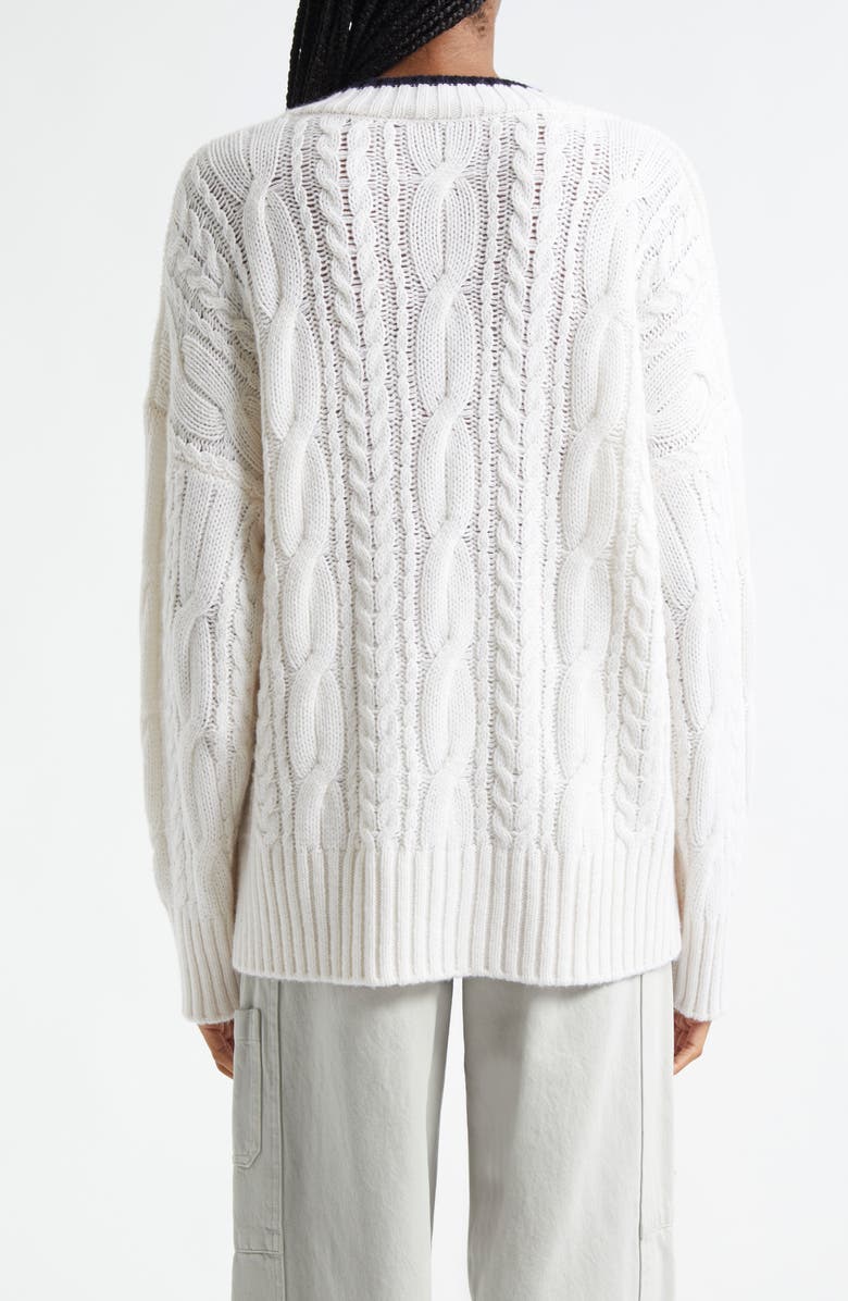 Vince Oversize V-Neck Wool & Cashmere Cable Sweater, Alternate, color, Off White/ Coastal