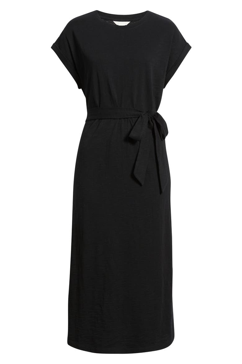 Tie Waist Midi Dress, Alternate, color, BLACK