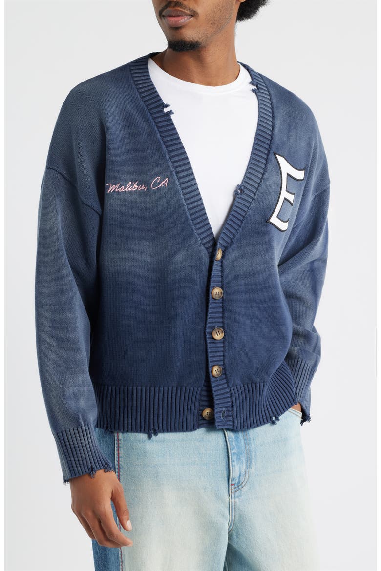 4th Year Distressed Cardigan, Alternate, color, MIDNIGHT