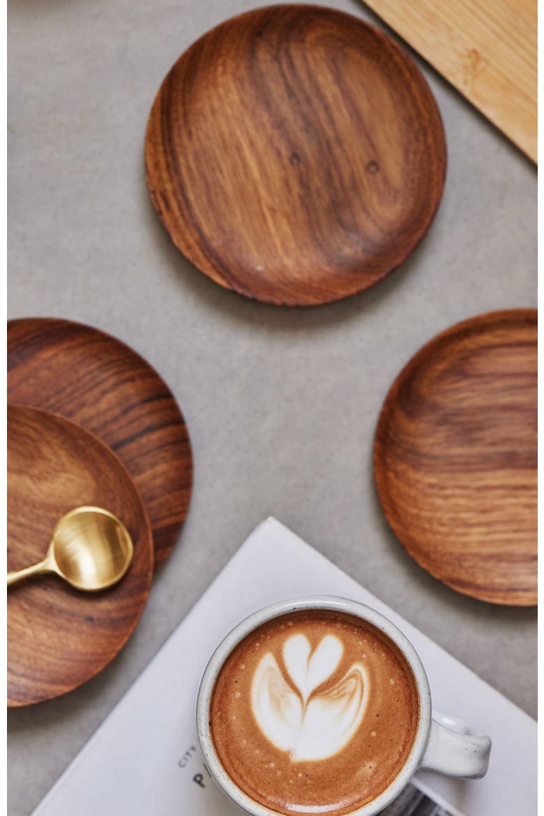 Teak Coasters Set of 4, Alternate, color, Brown