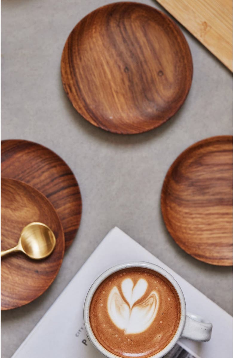 Fleck Teak Coasters Set of 4, Alternate, color, Brown