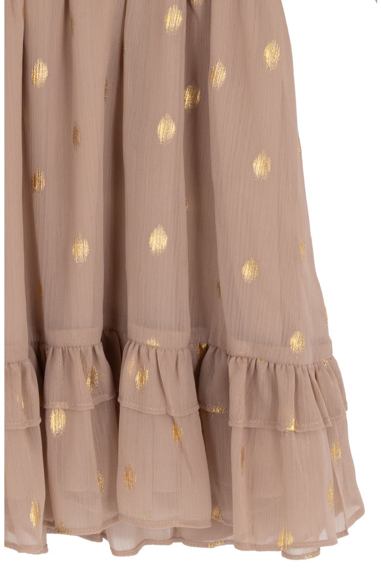 Kids' Long Sleeve Foil Dot Chiffon Dress, Alternate, color, BEIGE