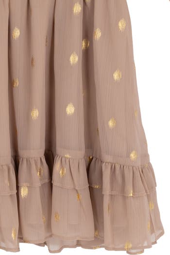 Kids' Long Sleeve Foil Dot Chiffon Dress