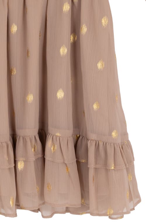 Rare Editions Kids' Long Sleeve Foil Dot Chiffon Dress In Brown