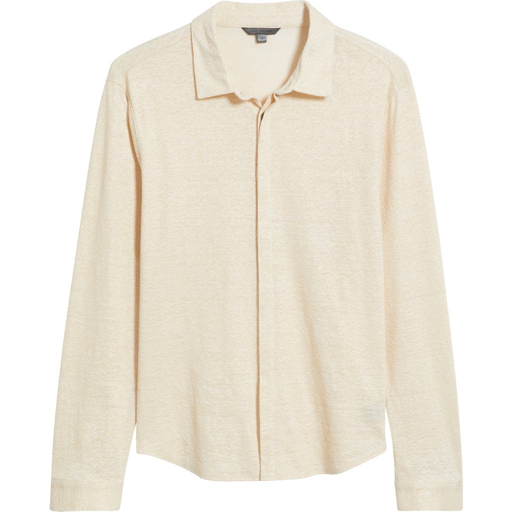 John Varvatos Carrilho Regular Fit Knit Linen Button-up Shirt In Neutral
