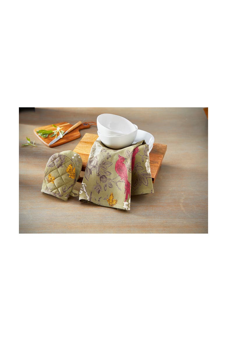 Autumn Toile Dishtowel and Mitt Set Fall Harvest Kitchen, Alternate, color, Green