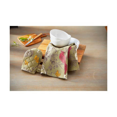 Tag Autumn Toile Dishtowel & Mitt Set In Green