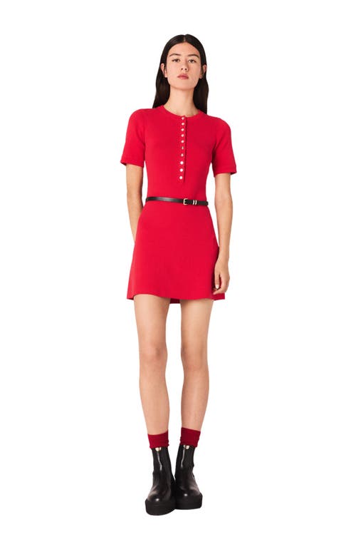 Maje Cotton-blend Ribbed Mini Dress In Red