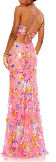 Embellished Lace Strappy Column Gown
