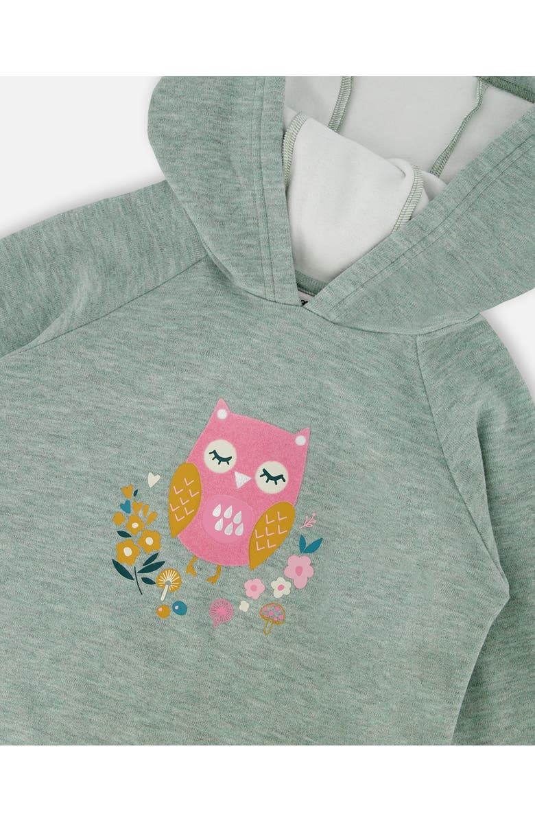 Deux par Deux Hooded Tunic with Owl, Alternate, color, Sage Green