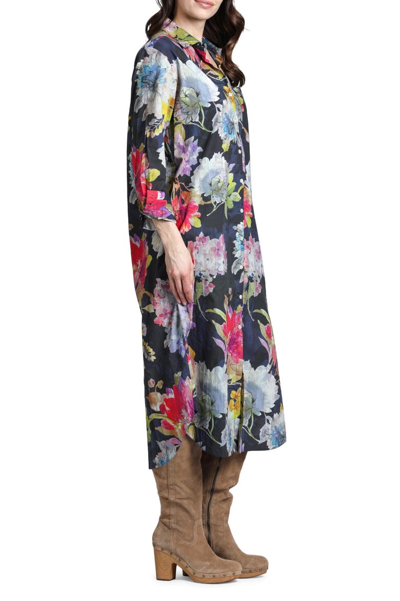 Floral Print Long Sleeve Shirtdress, Alternate, color, GREY MULTI