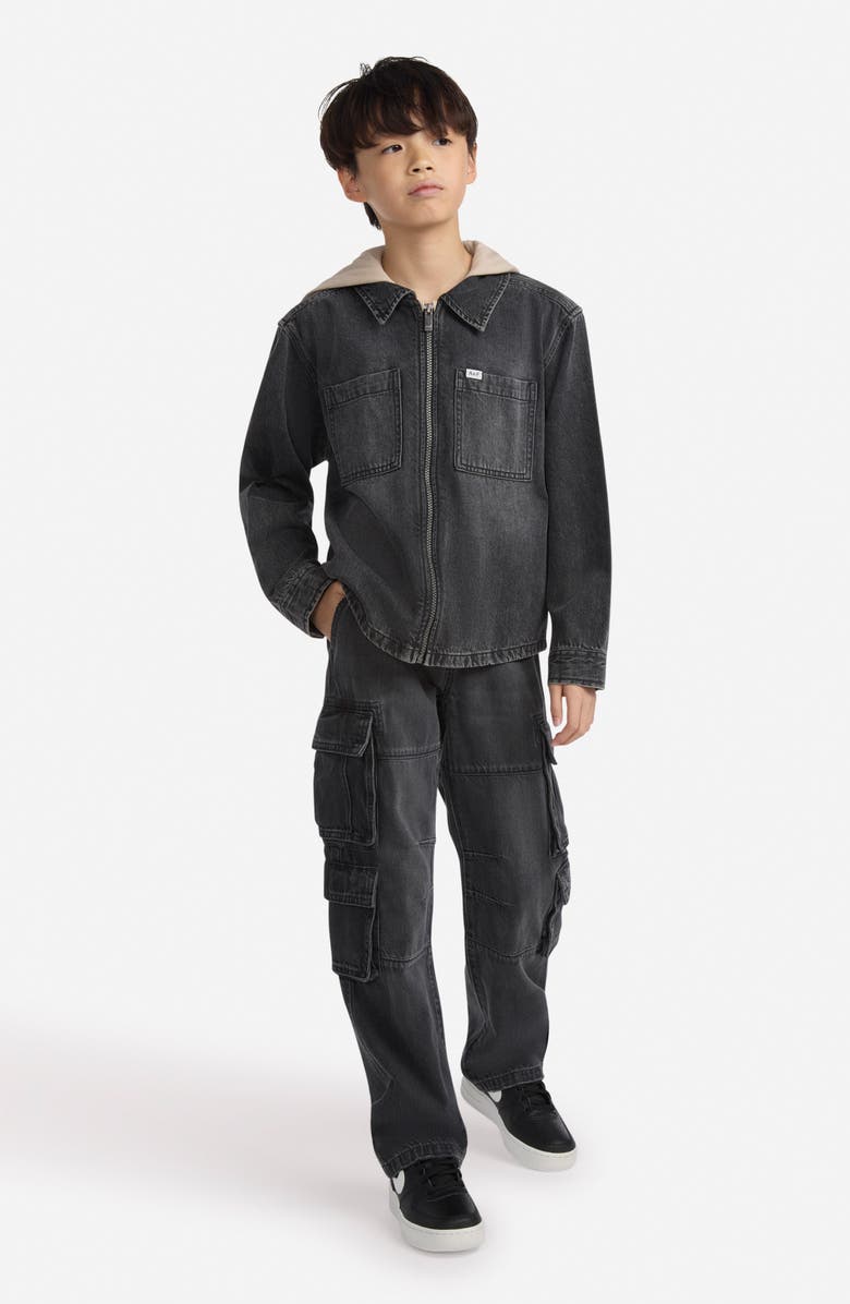 abercrombie kids Kids' Hooded Zip Denim Jacket, Alternate, color, Vibe