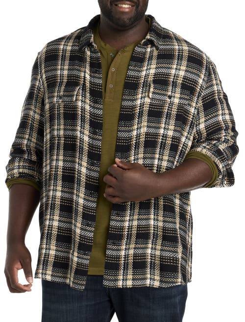 Lucky Brand Herringbone Textured Plaid Sport Shirt In Black