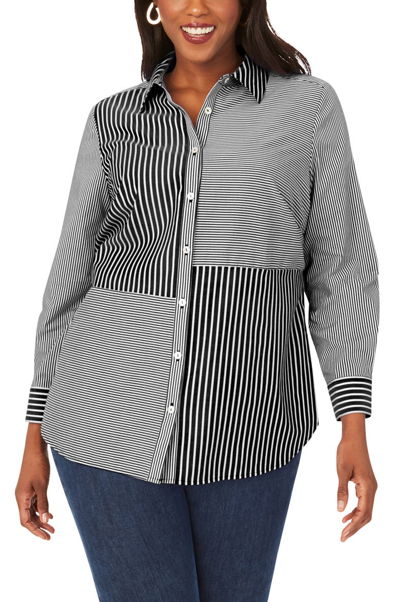 Maven Mix & Match Stripe Button-Up Shirt, Main, color, BLACK