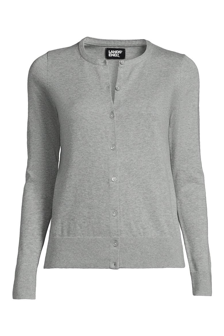 Fine Gauge Cotton Cardigan Sweater, Alternate, color, Gray Heather