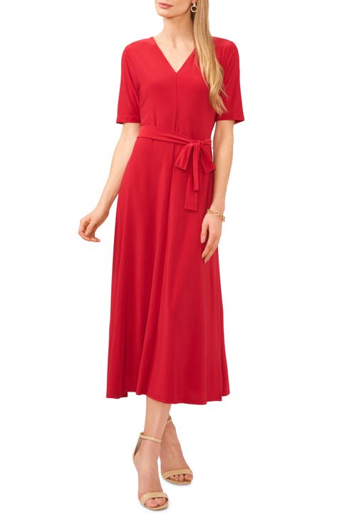 V-Neck Tie Waist Knit Dress
